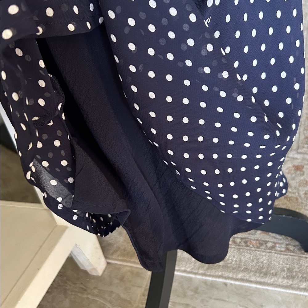 Style & Co. vtg navy polkadot chiffon feminine slip classic midi dress 8โ - Picture 4 of 14